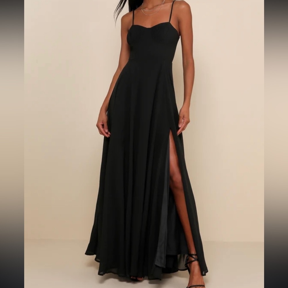 Lulu's Black A-Line Maxi Dress with Slit XS